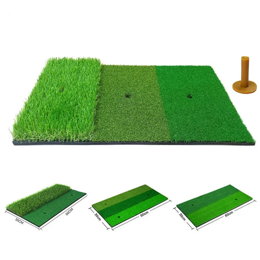 Tri-turf golf hitting mat: Fairway, Rough, Brush. 3 in 1